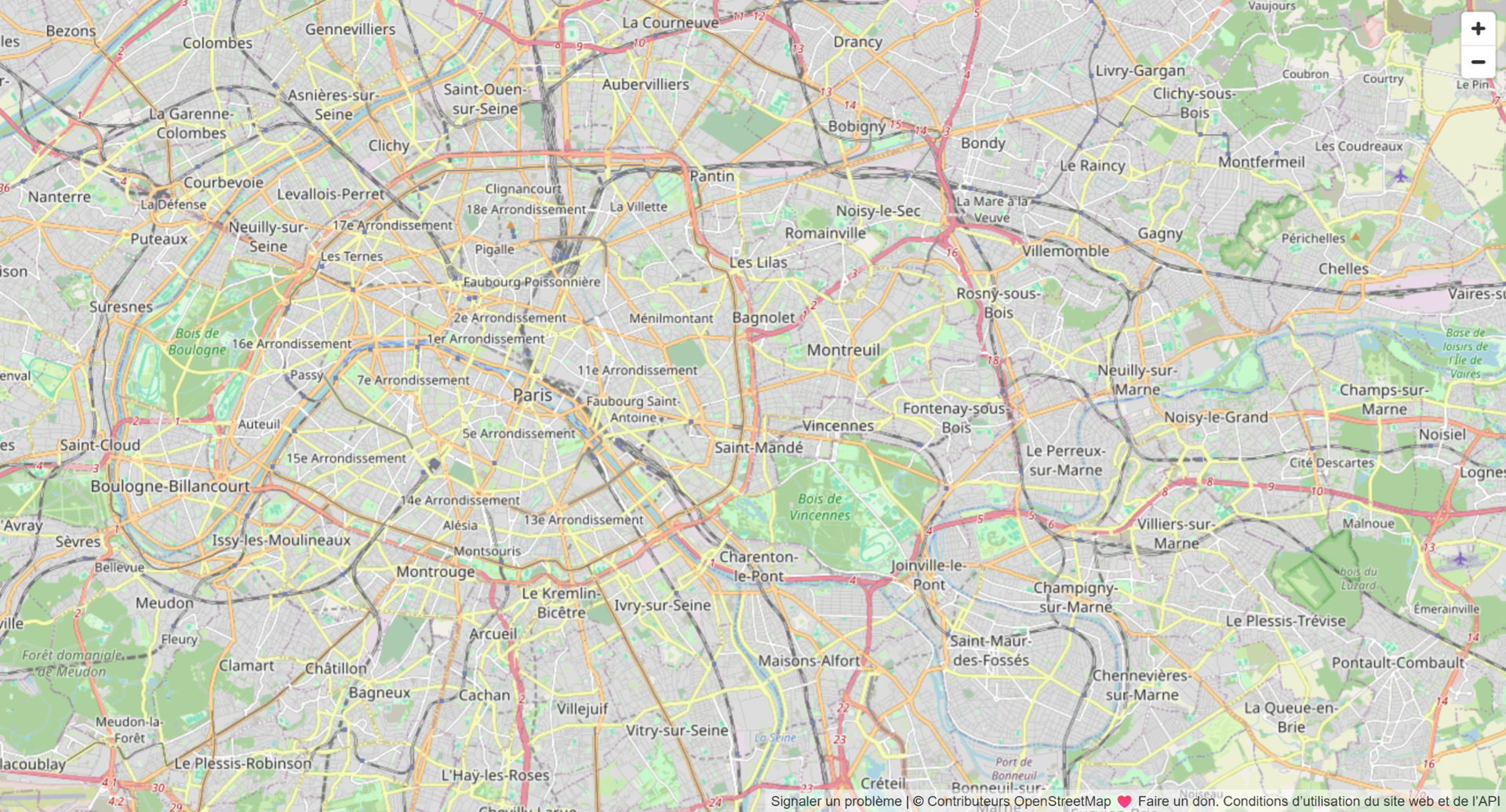 Carte OpenStreetMap de Paris et des communes environnantes